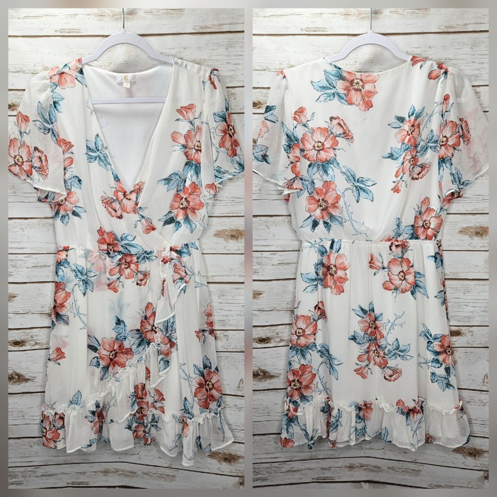 Charming Charlie Floral Plunge Neckline Dress Size Medium